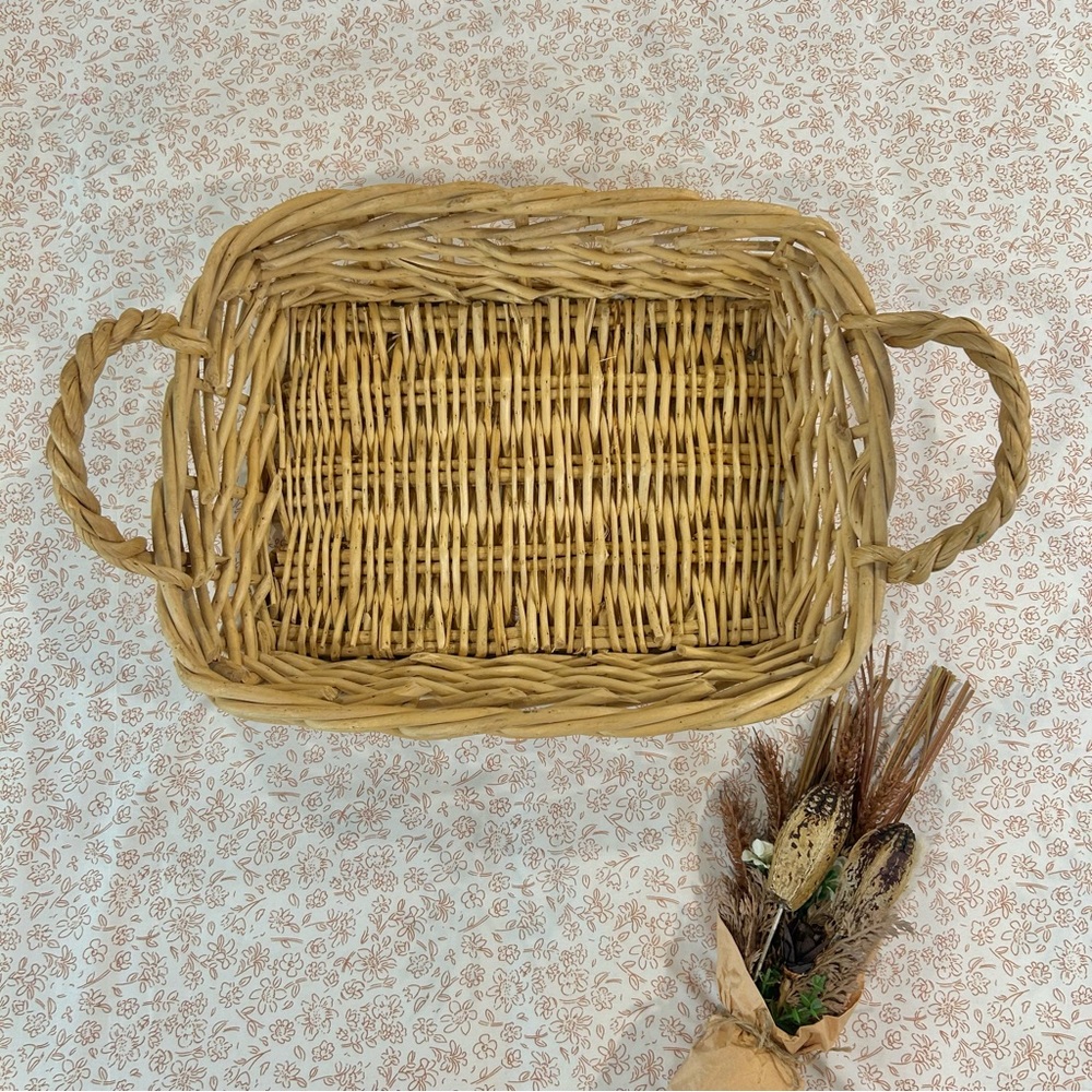 Boho Cottagecore Wicker Rattan Bamboo Tray w/ Handles